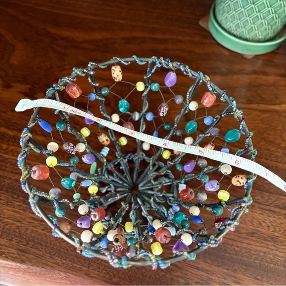 Handmade Wire Bowl/Art Glass Bead Basket - Boho Home Decor - Picture 4 of 7